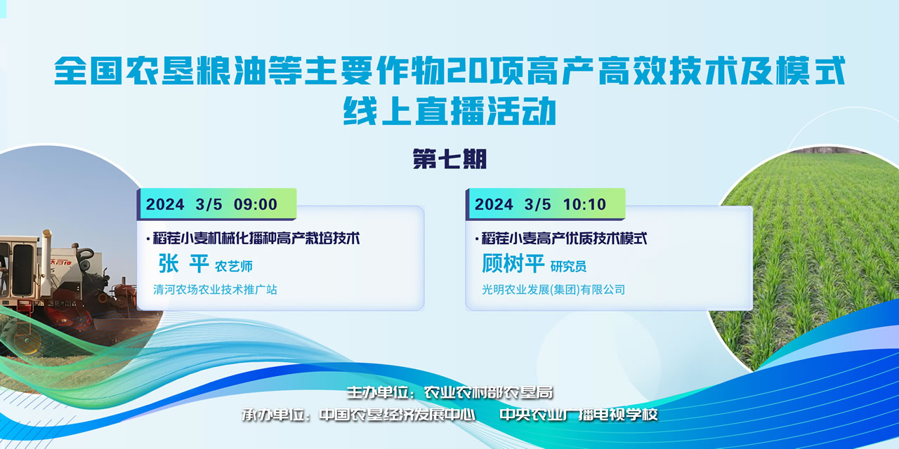 農墾公益大講堂：全國農墾糧油等主要作物20項高產高效技術及模式線上直播（七）